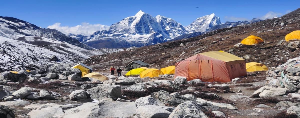 island-peak-base-camp-tents Island Peak base camp tents beneath Imja Tse